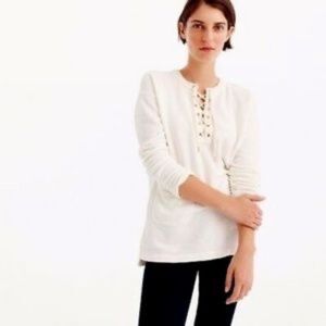 New J.Crew Lace Up Long Sleeve Crewneck Ivory Sweatshirt Tunic P3447